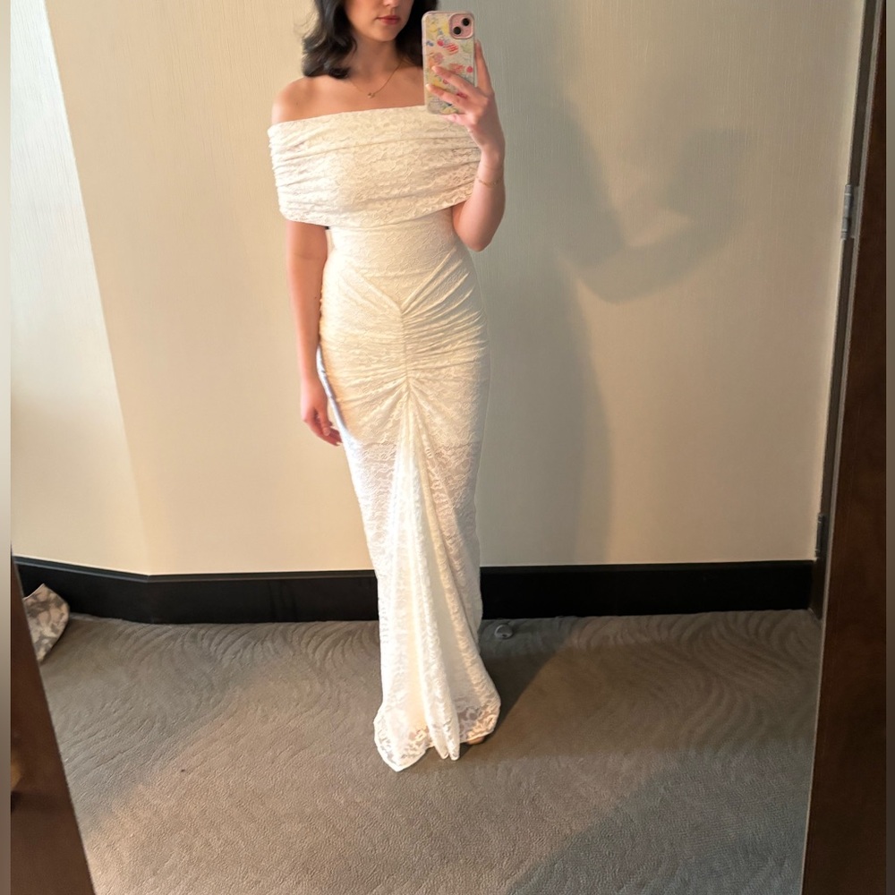 Ronny Kobo Tamsin Off shoulder white lace dress